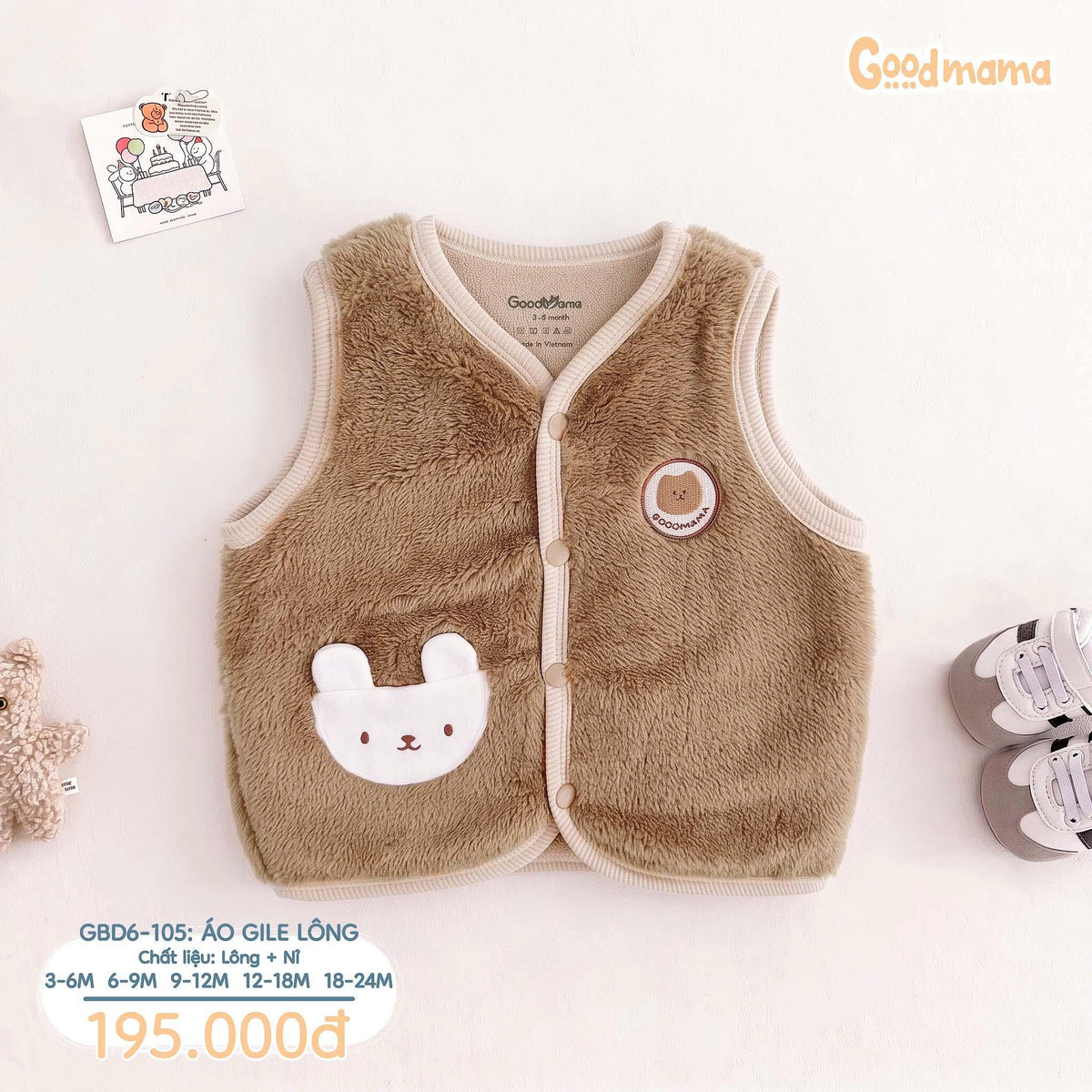 Áo Ghile Lông Goodmama GBD6-105 – Ấm Áp, Mềm Mại Cho Bé Trong Ngày Thu Đông