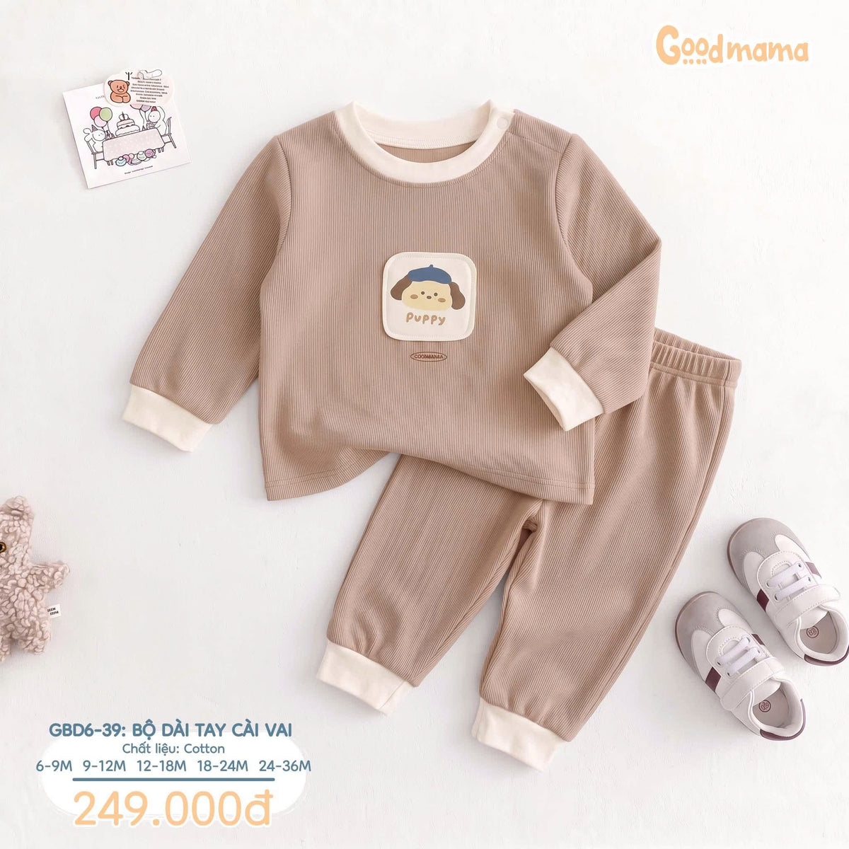 Bộ Dài Tay Cài Vai Goodmama GBD6-39 – Mềm Mại, Ấm Áp Cho Bé Mỗi Ngày