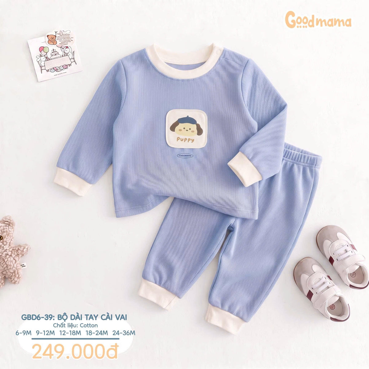 Bộ Dài Tay Cài Vai Goodmama GBD6-39 – Mềm Mại, Ấm Áp Cho Bé Mỗi Ngày
