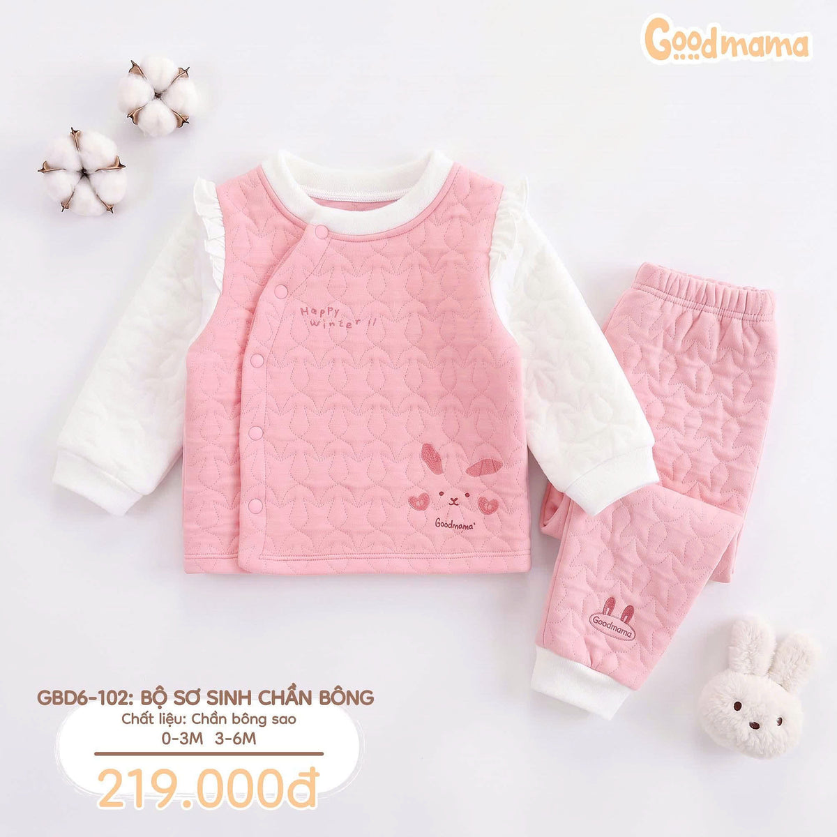 Bộ Sơ Sinh Chần Bông Goodmama GBD6-102 – Êm Ái, Ấm Áp Cho Những Ngày Đầu Đời