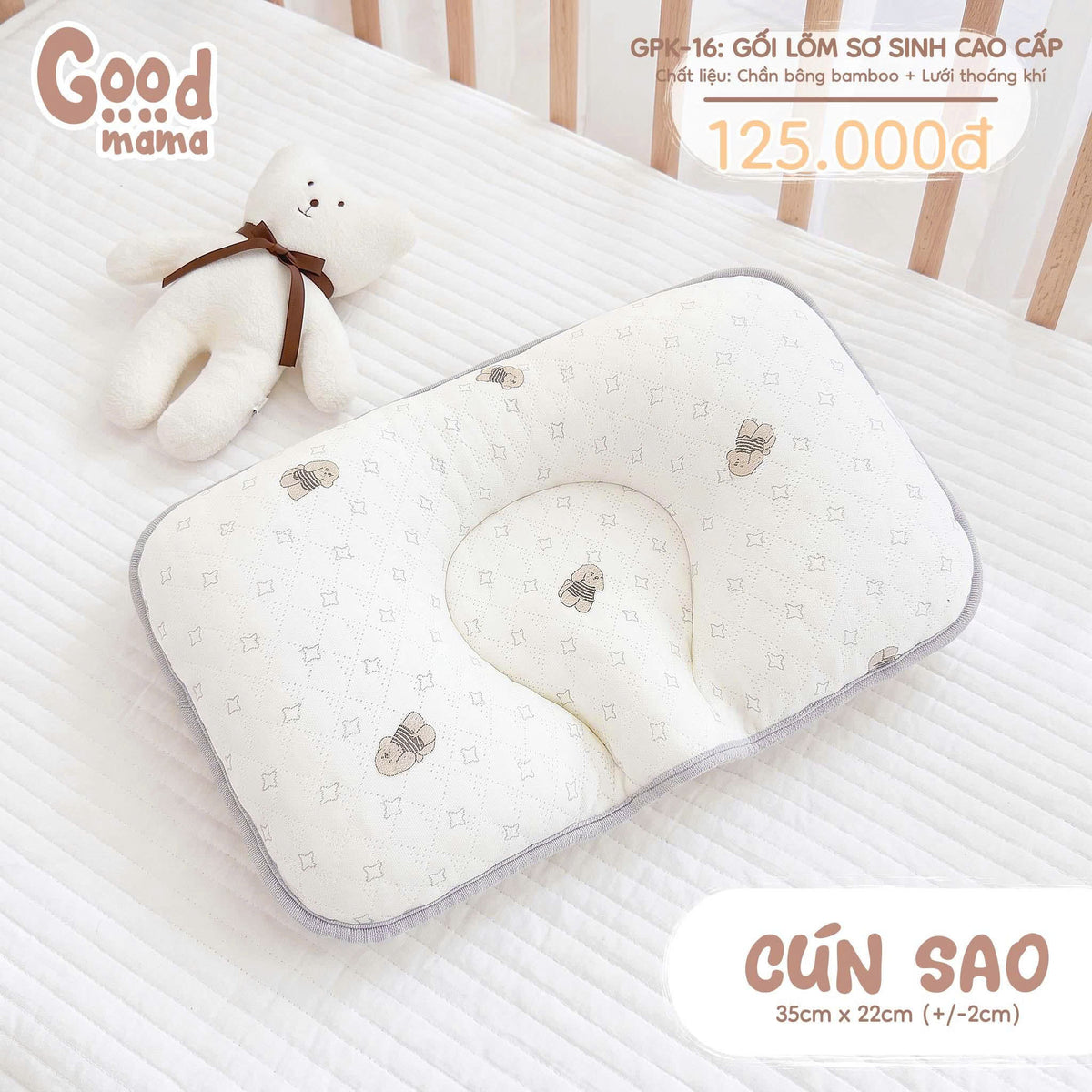 Gối Lõm Sơ Sinh Cao Cấp Goodmama GPK-16 – Êm Ái, Thoáng Nhẹ Cho Giấc Ngủ Của Bé
