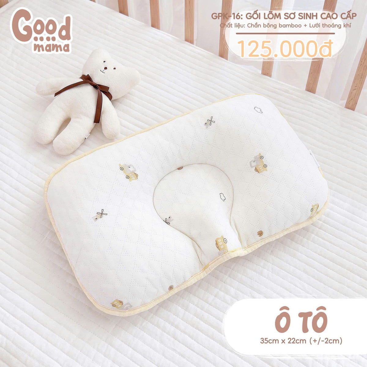 Gối Lõm Sơ Sinh Cao Cấp Goodmama GPK-16 – Êm Ái, Thoáng Nhẹ Cho Giấc Ngủ Của Bé