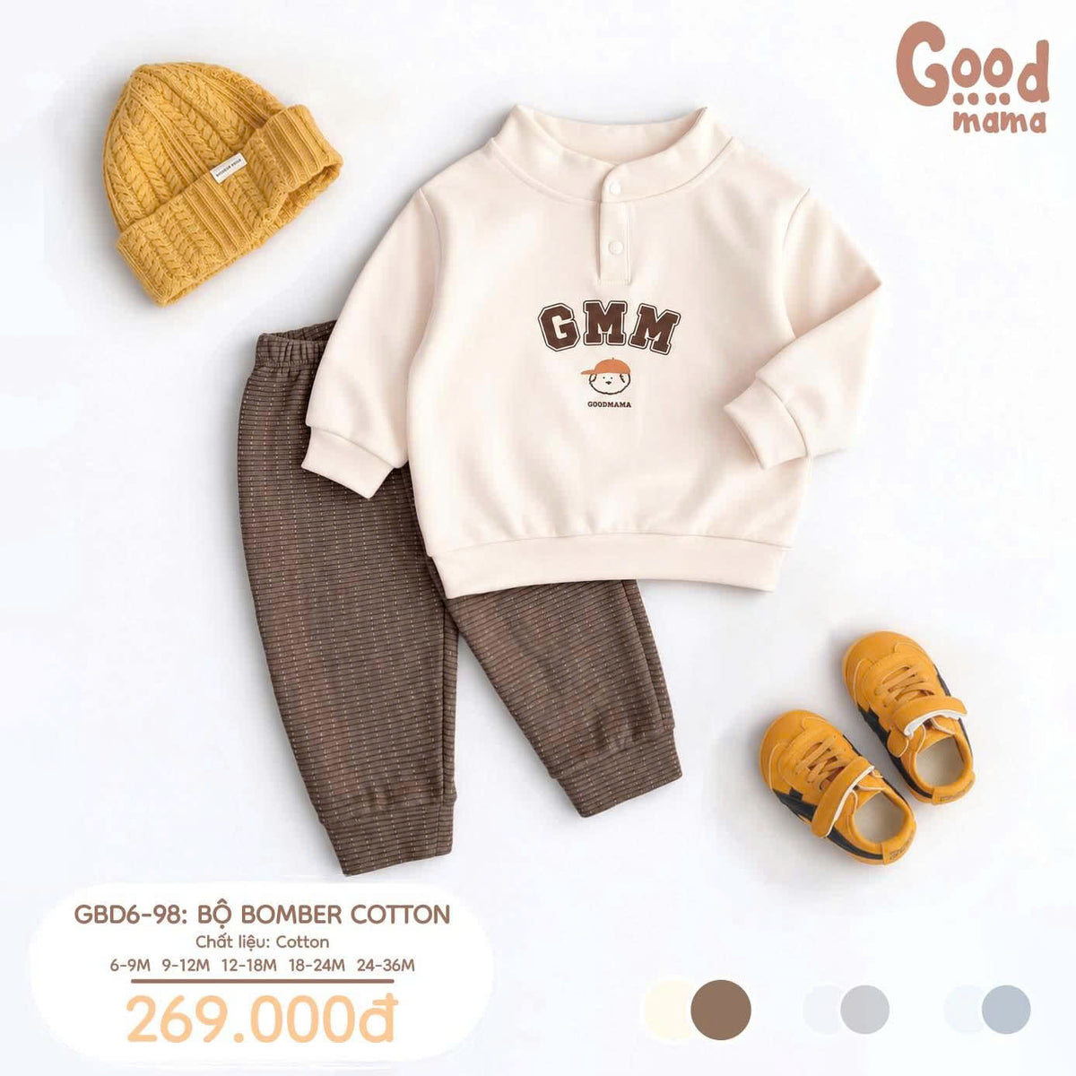Bộ Bomber Cotton Goodmama GBD6-98 – Mềm Mại, Năng Động Cho Bé Mỗi Ngày