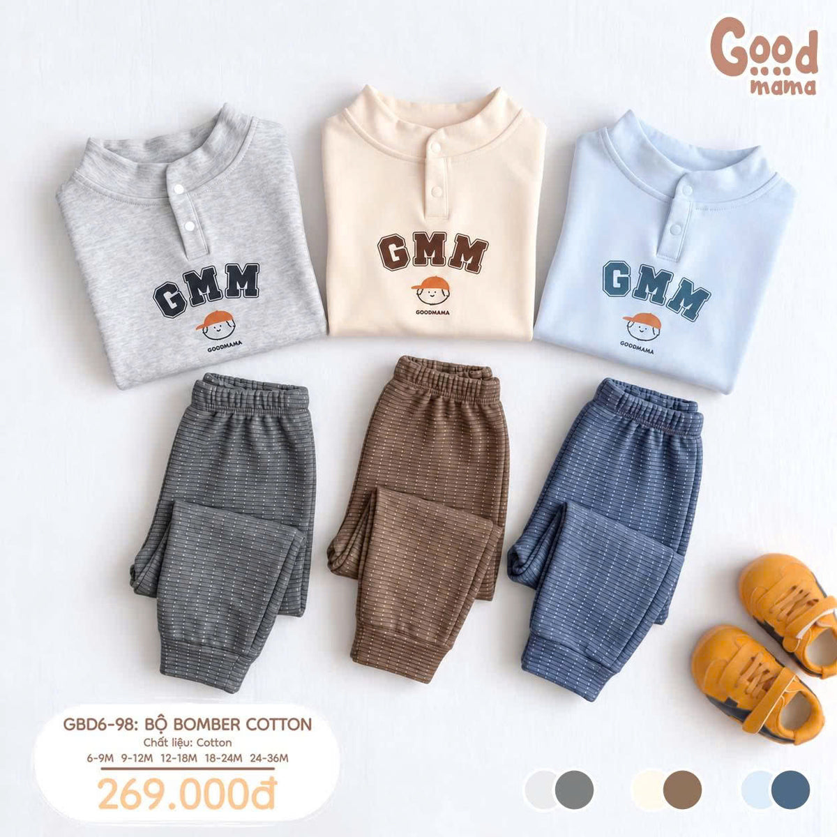 Bộ Bomber Cotton Goodmama GBD6-98 – Mềm Mại, Năng Động Cho Bé Mỗi Ngày