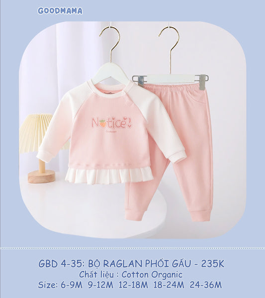 GBD4-35: Bộ Raglan Phối Gấu Goodmama Chất Liệu Cotton Organic