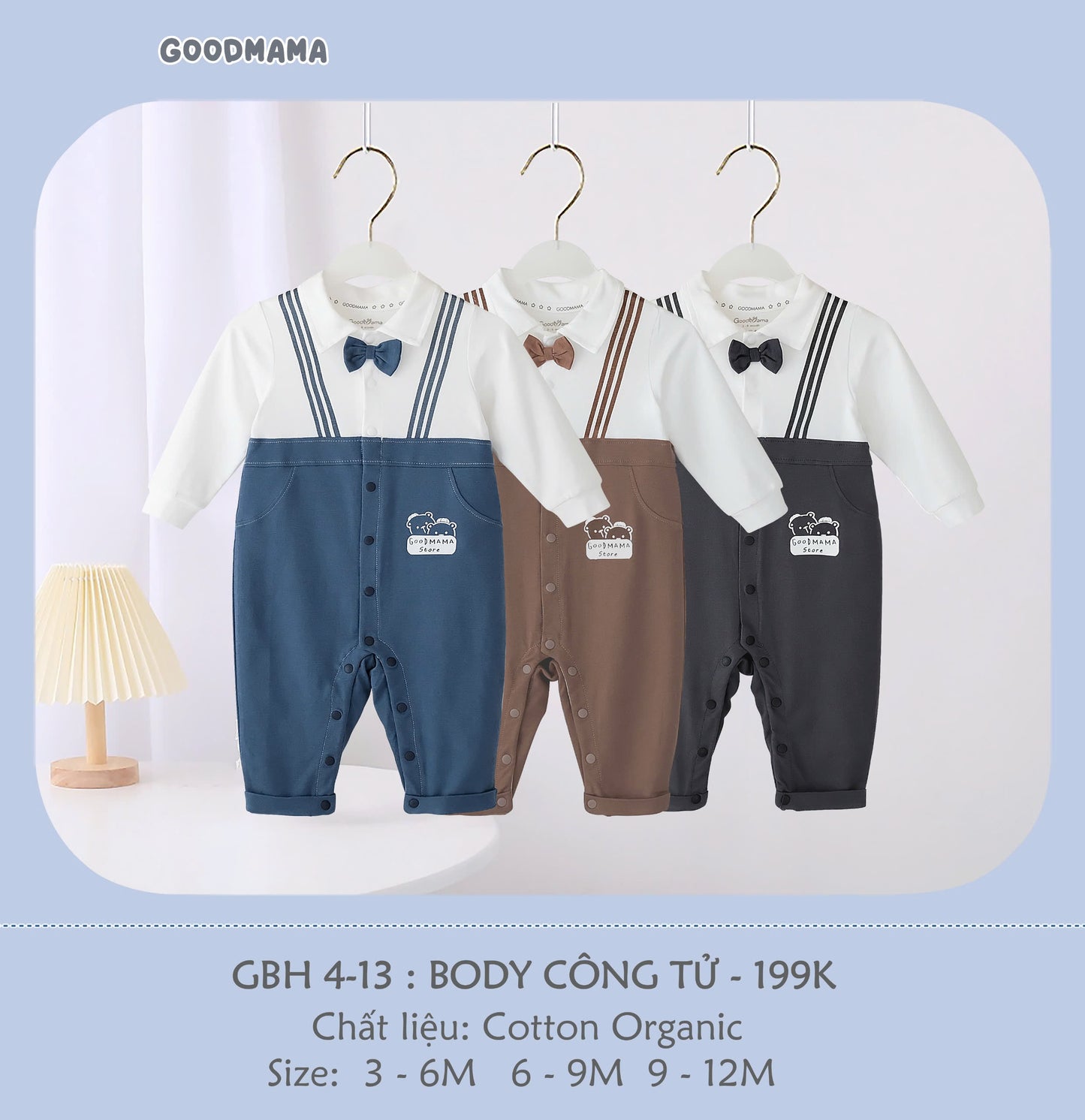 GBH4-13: Body Công Tử Goodmama Chất Liệu Cotton Organic