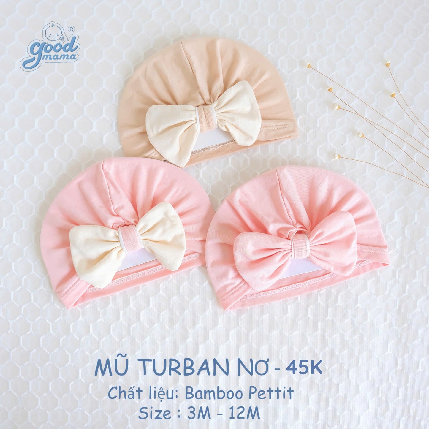 Mũ Turban Nơ Goodmama Chất Liệu Bamboo Pettit Cho Bé Gái