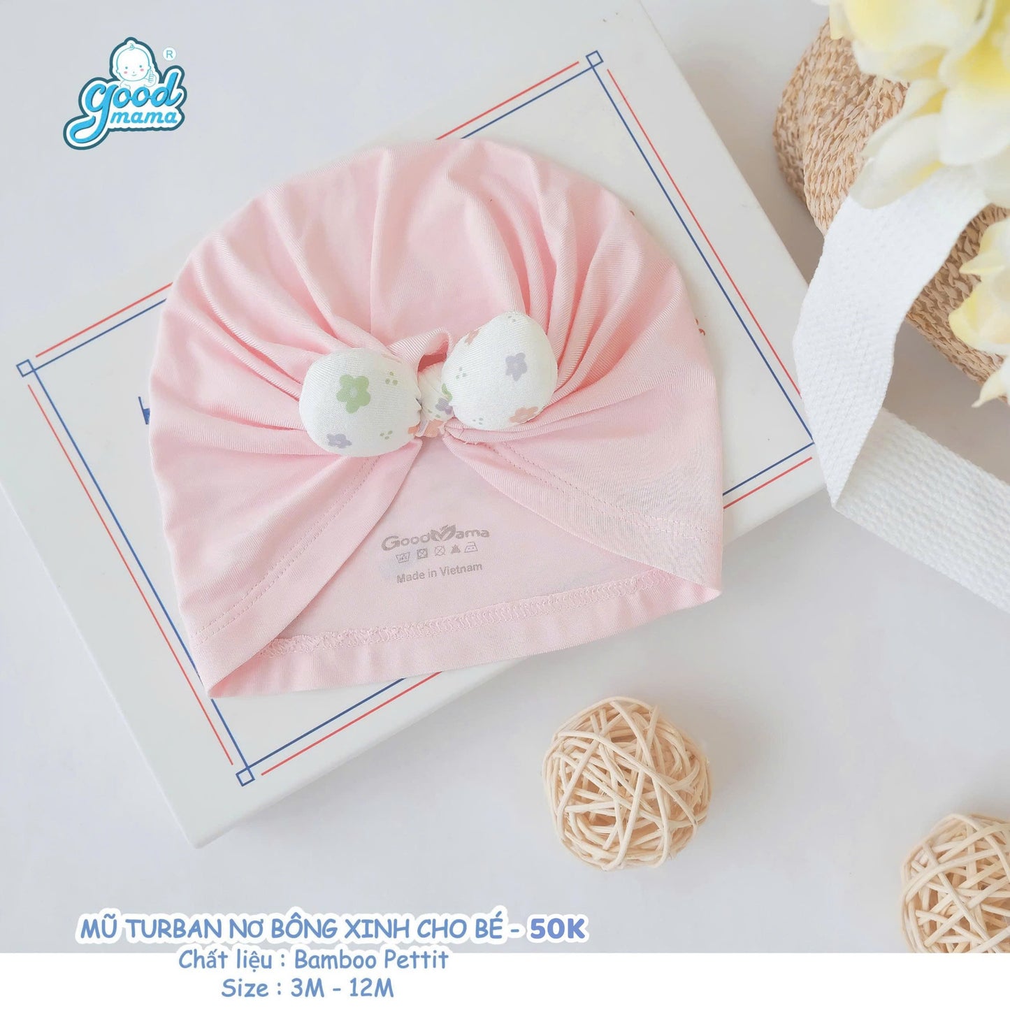 Mũ Turban Nơ Goodmama Chất Liệu Bamboo Pettit Cho Bé Gái