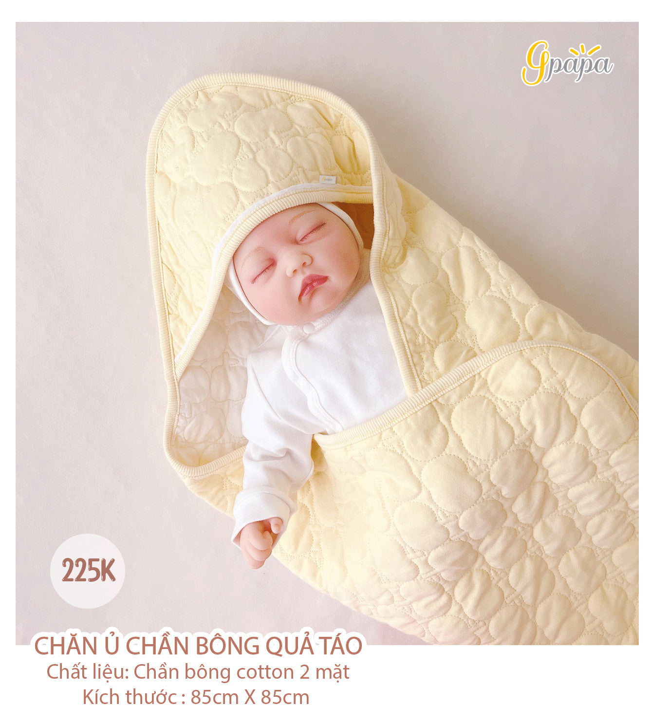 Chăn Ủ Chần Bông Quả Táo  Chất Liệu Chần Bông Cotton 2 Mặt, Kích Thước 85×85cm