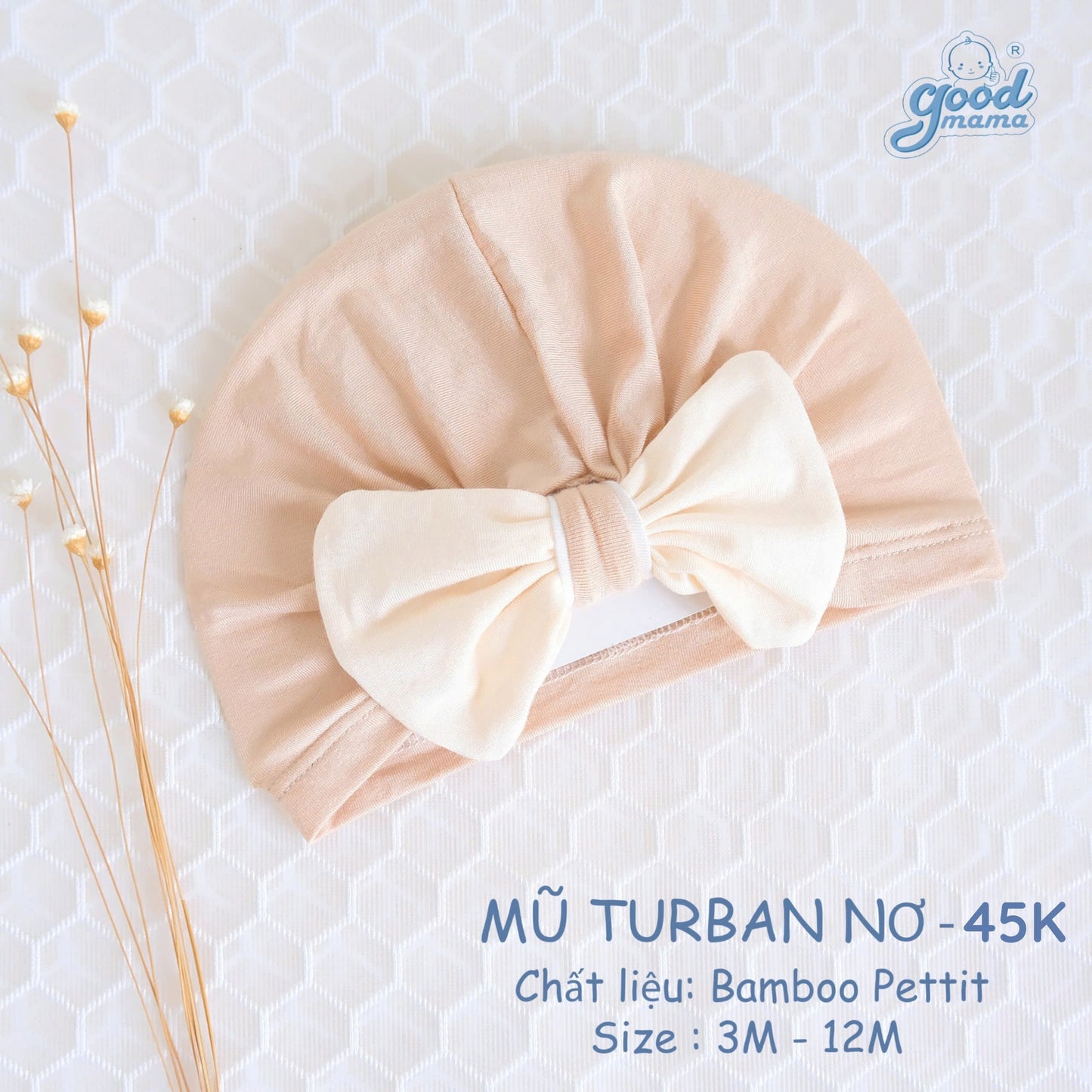 Mũ Turban Nơ Goodmama Chất Liệu Bamboo Pettit Cho Bé Gái