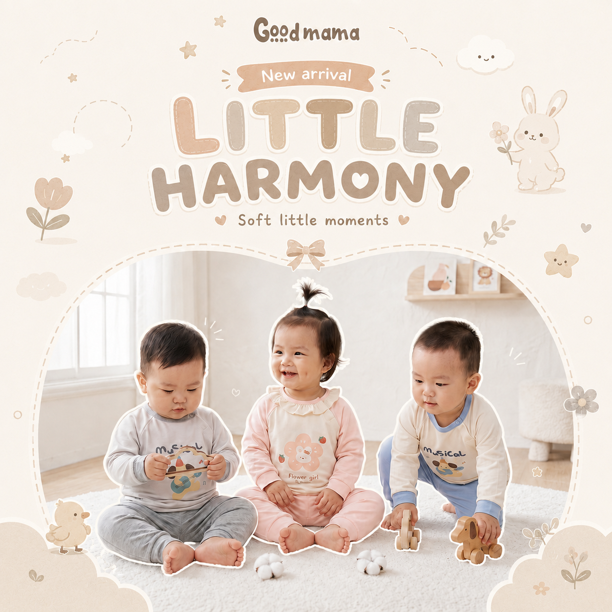 GBH 6-01: BỘ SƠ SINH CHERRY - MỀM MẠI, KHÁNG KHUẨN CHO BÉ YÊU