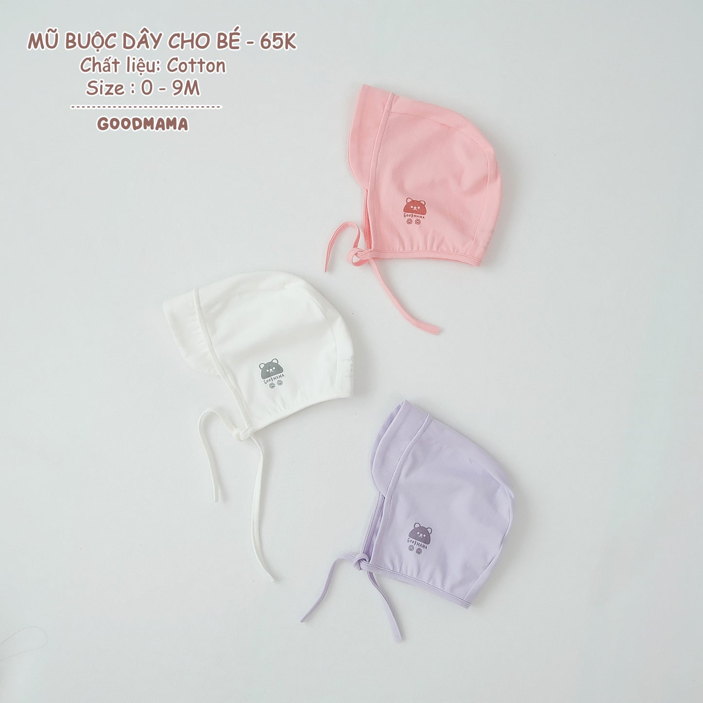 Mũ Buộc Dây Cho Bé Goodmama Chất Liệu Cotton