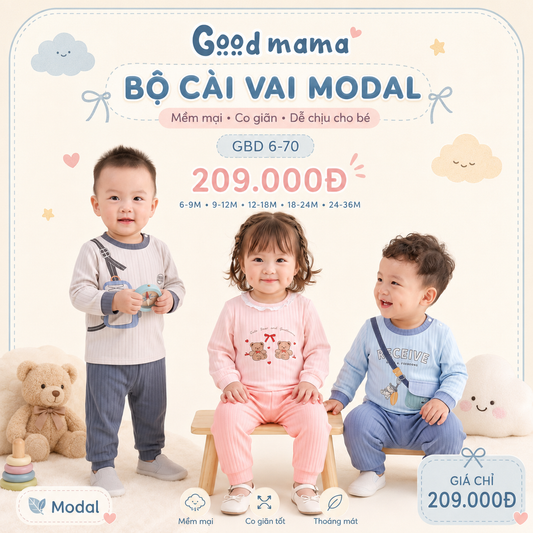 GBD 6-70: BỘ CÀI VAI MODAL - ÊM ÁI, MÁT MỊN CHO BÉ THỎA SỨC VUI CHƠI