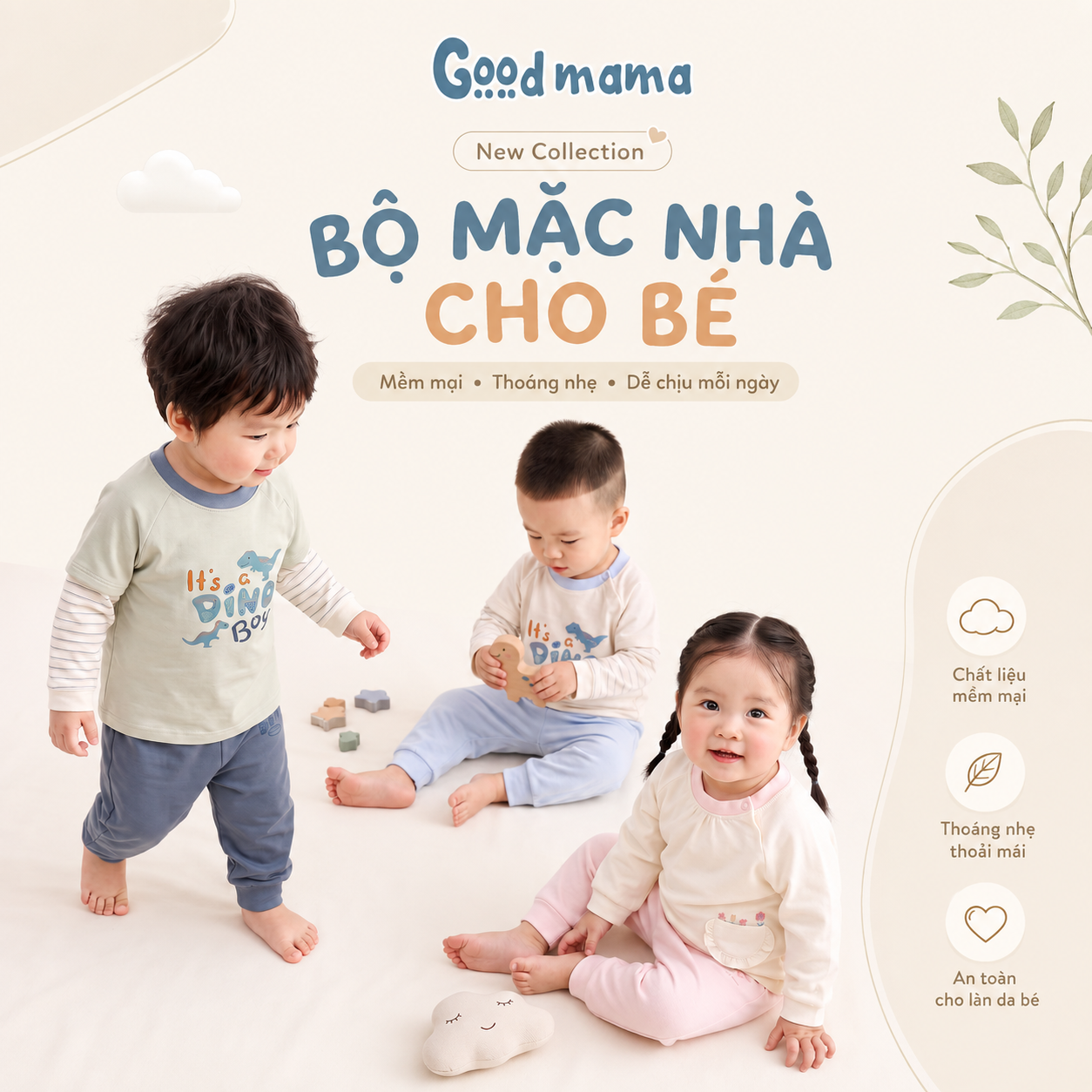 GBD 6-10: BỘ ZAGLAN CỔ TRÒN GOODMAMA - MỀM NHẸ, THOẢI MÁI CHO BÉ MẶC MỖI NGÀY