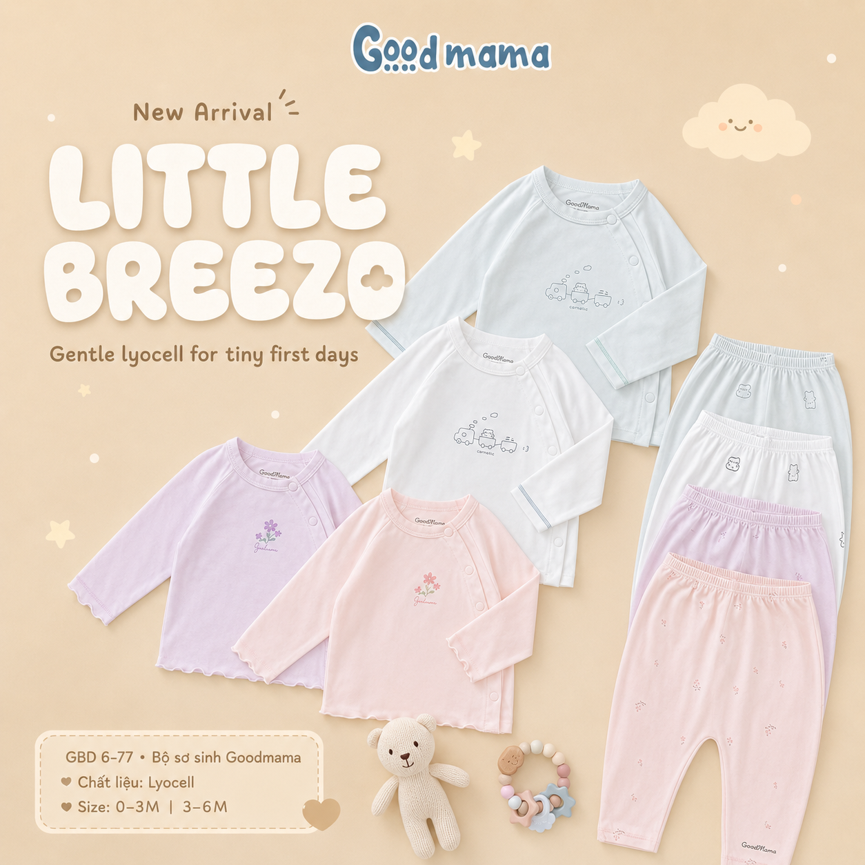 GBD 6-77: BỘ SƠ SINH GOODMAMA - MỀM NHẸ, ÊM ÁI CHO NHỮNG THÁNG ĐẦU ĐỜI