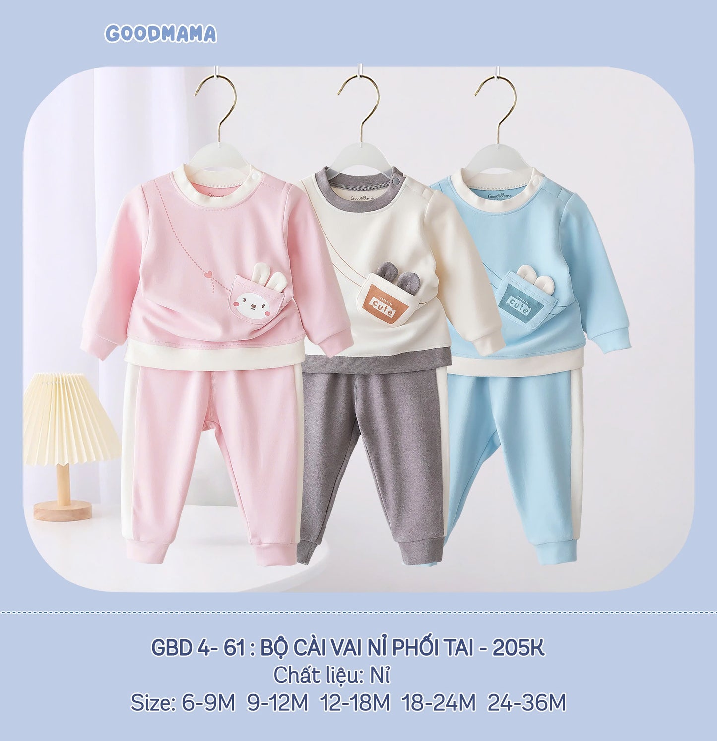 GBD4-61: Bộ Cài Vai Nỉ Phối Tai Goodmama Chất Liệu Nỉ