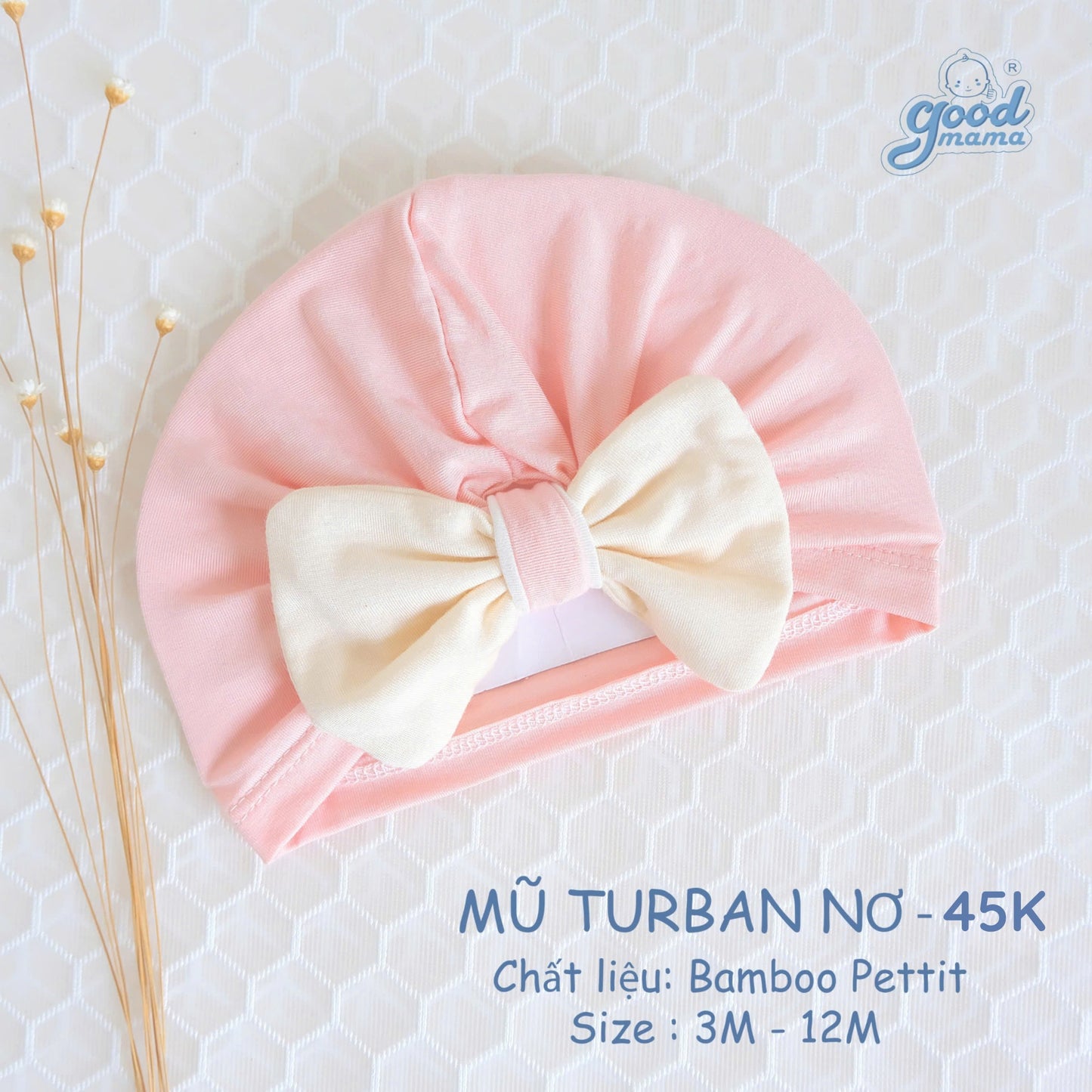 Mũ Turban Nơ Goodmama Chất Liệu Bamboo Pettit Cho Bé Gái