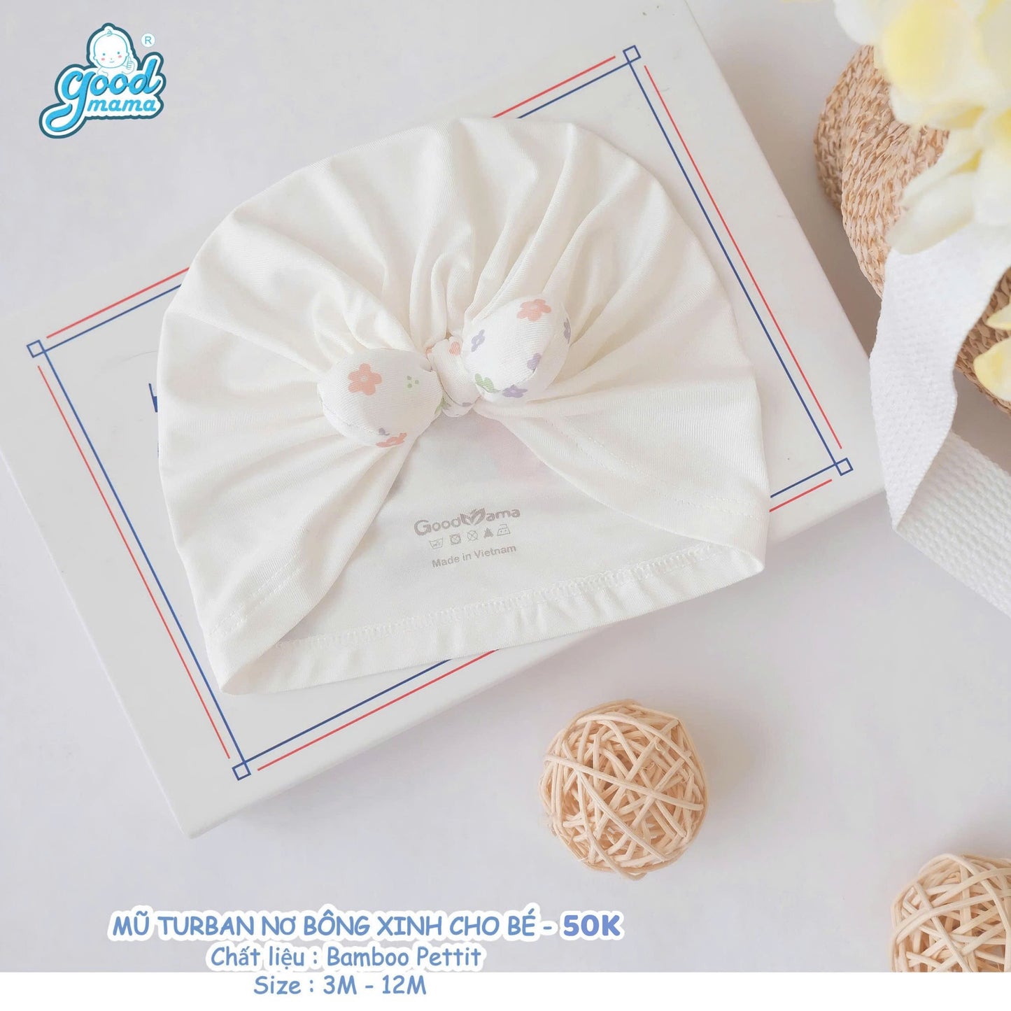 Mũ Turban Nơ Goodmama Chất Liệu Bamboo Pettit Cho Bé Gái