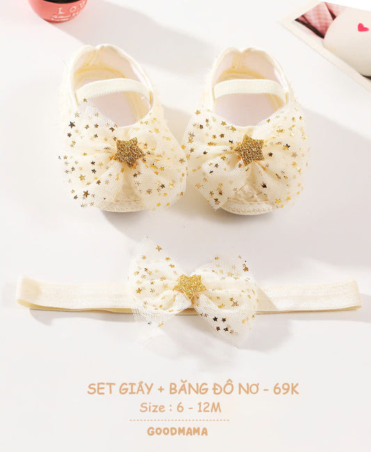 Set Giầy Và Băng Đô Nơ Goodmama 6-12M