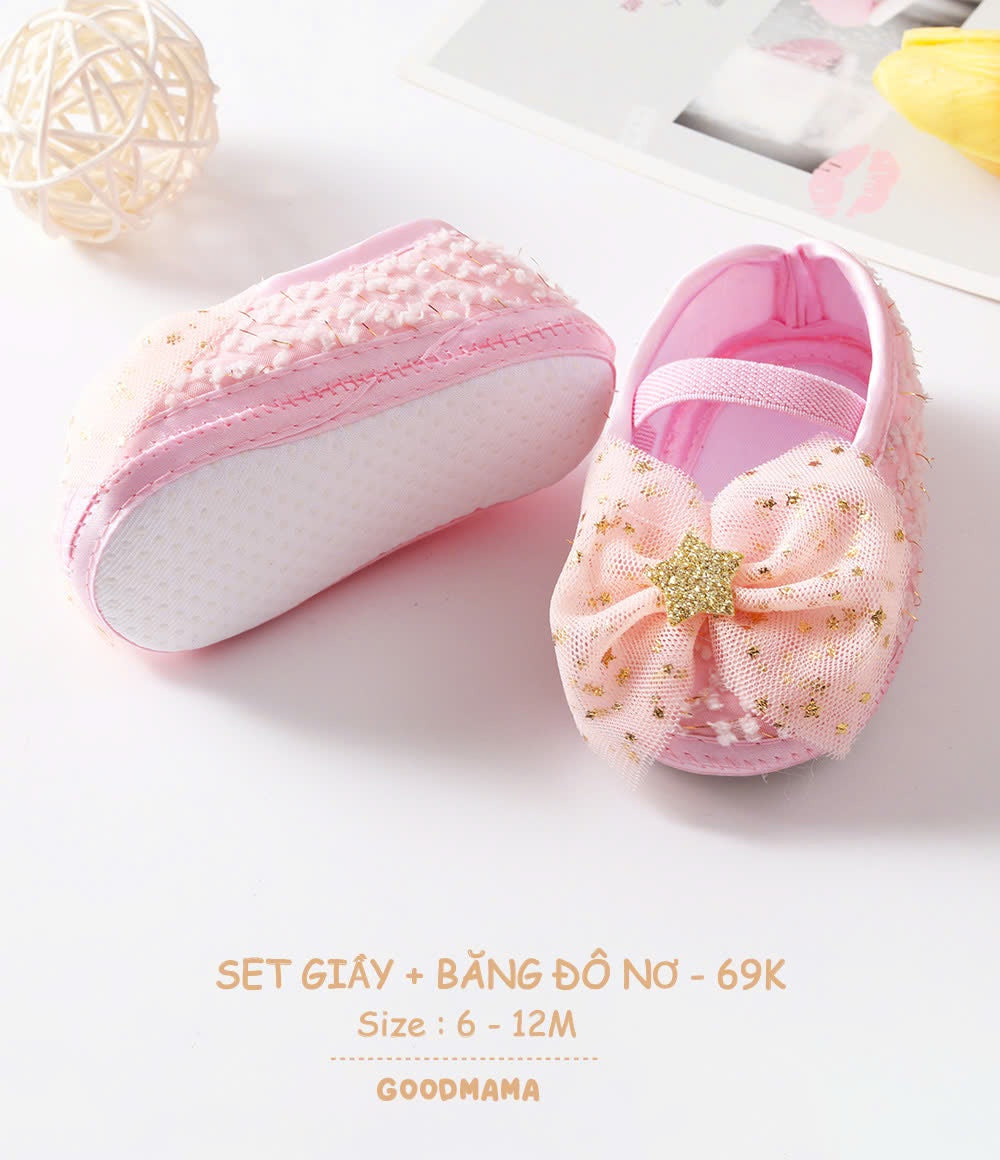 Set Giầy Và Băng Đô Nơ Goodmama 6-12M