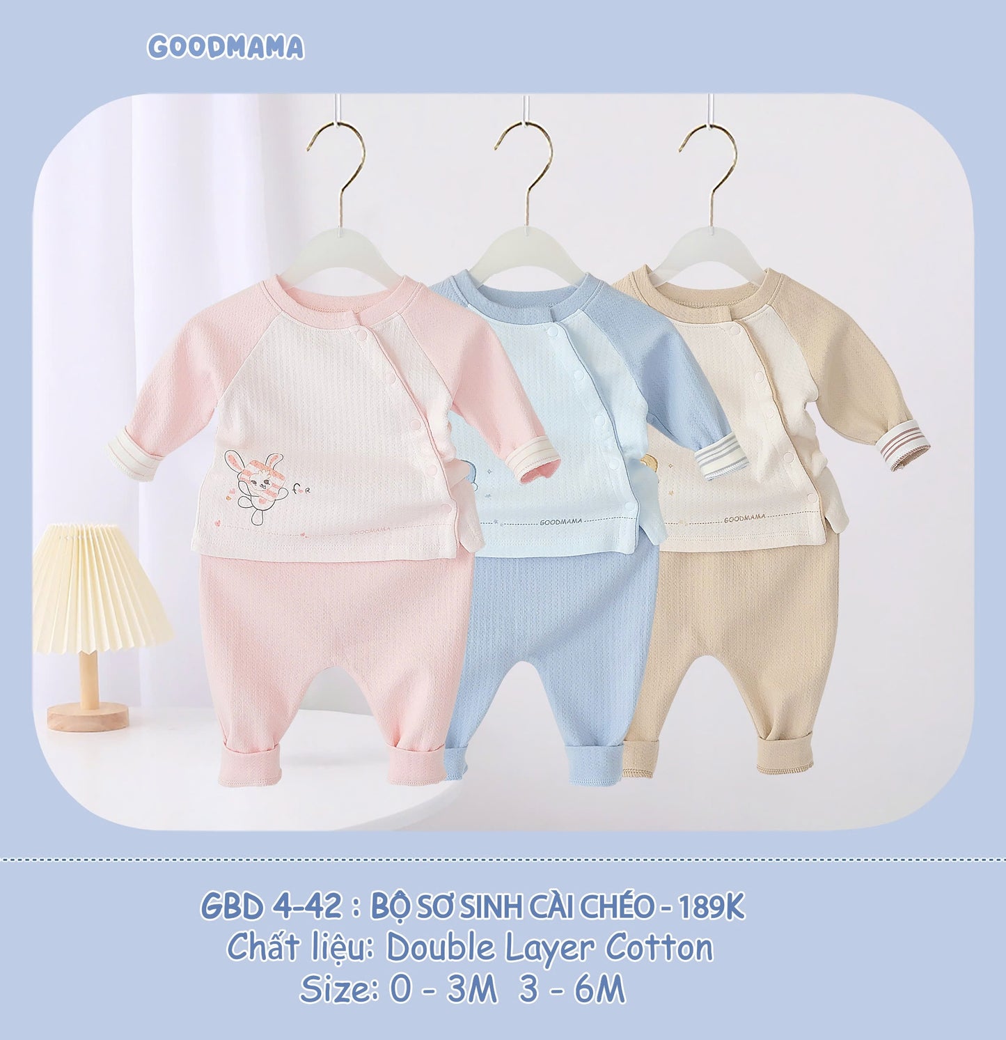 GBD4-42: Bộ Sơ Sinh Cài Chéo Chất Liệu Double Layer Cotton