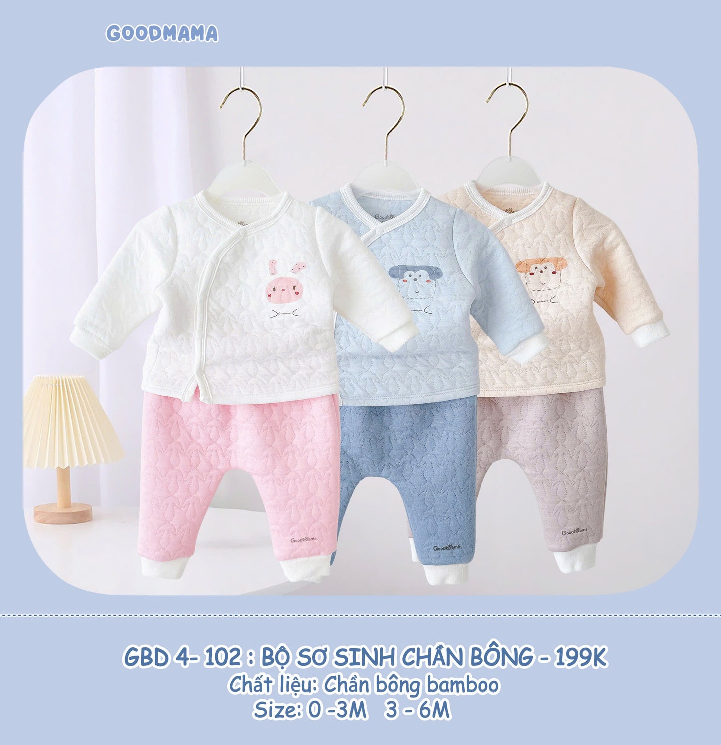 GBD4-102: Bộ Sơ Sinh Chần Bông Goodmama