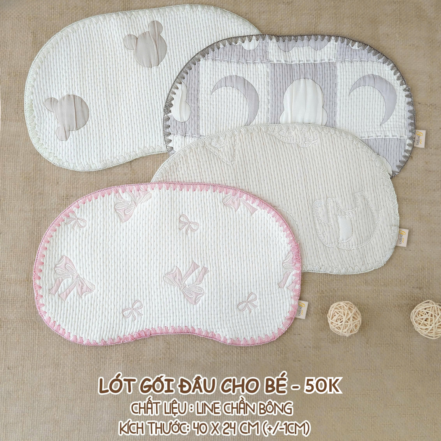 Lót Gối Đầu Cho Bé Goodmama Chất Liệu Line Chần Bông