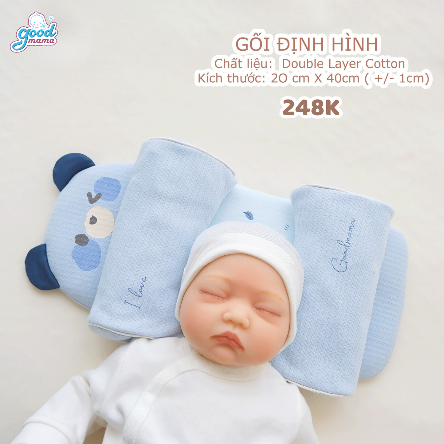 Gối Định Hình Đầu Cho Bé Sơ Sinh Goodmama Chất Liệu Double Layer Cotton