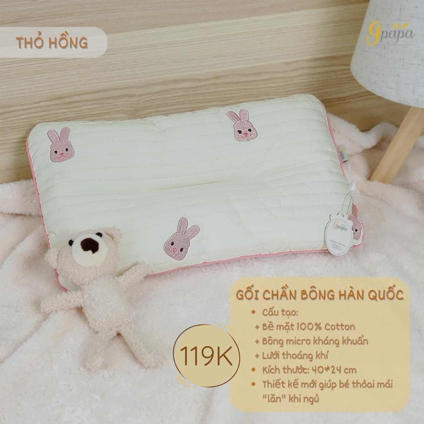 Gối Chần Bông Cao Cấp Hàn Quốc Gpapa