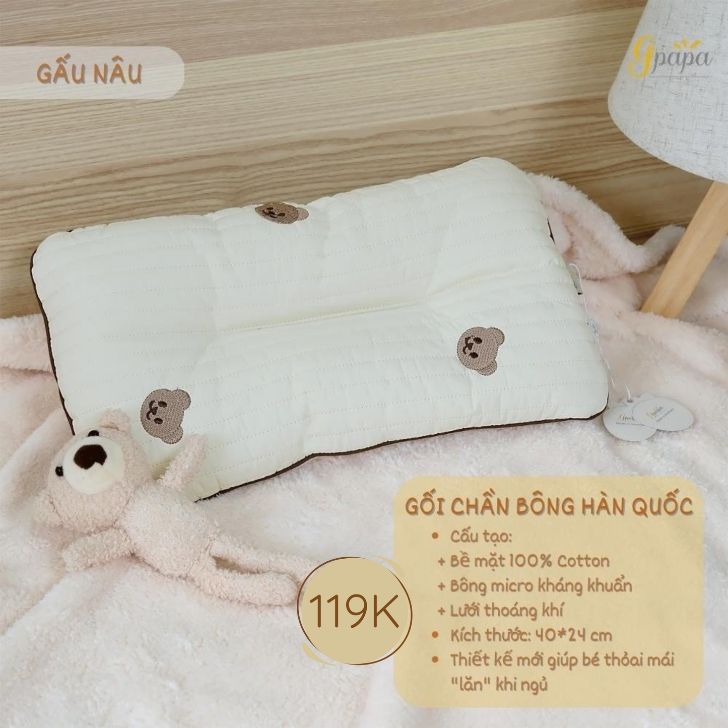 Gối Chần Bông Cao Cấp Hàn Quốc Gpapa