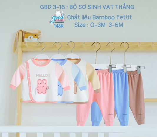 GBD3-16 Bộ Sơ Sinh Vạt Thẳng Goodmama Chất Liệu Bamboo Pettit