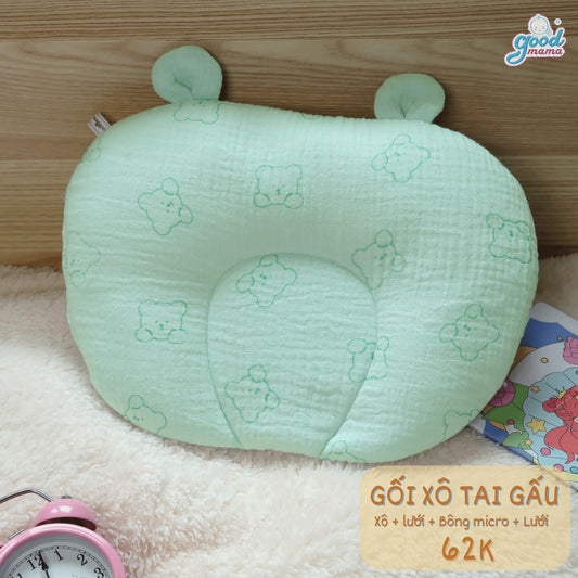 Gối Xô Tai Gấu Cho Bé Goodmama Cấu Tạo 4 Lớp Kích Thước 22*30cm