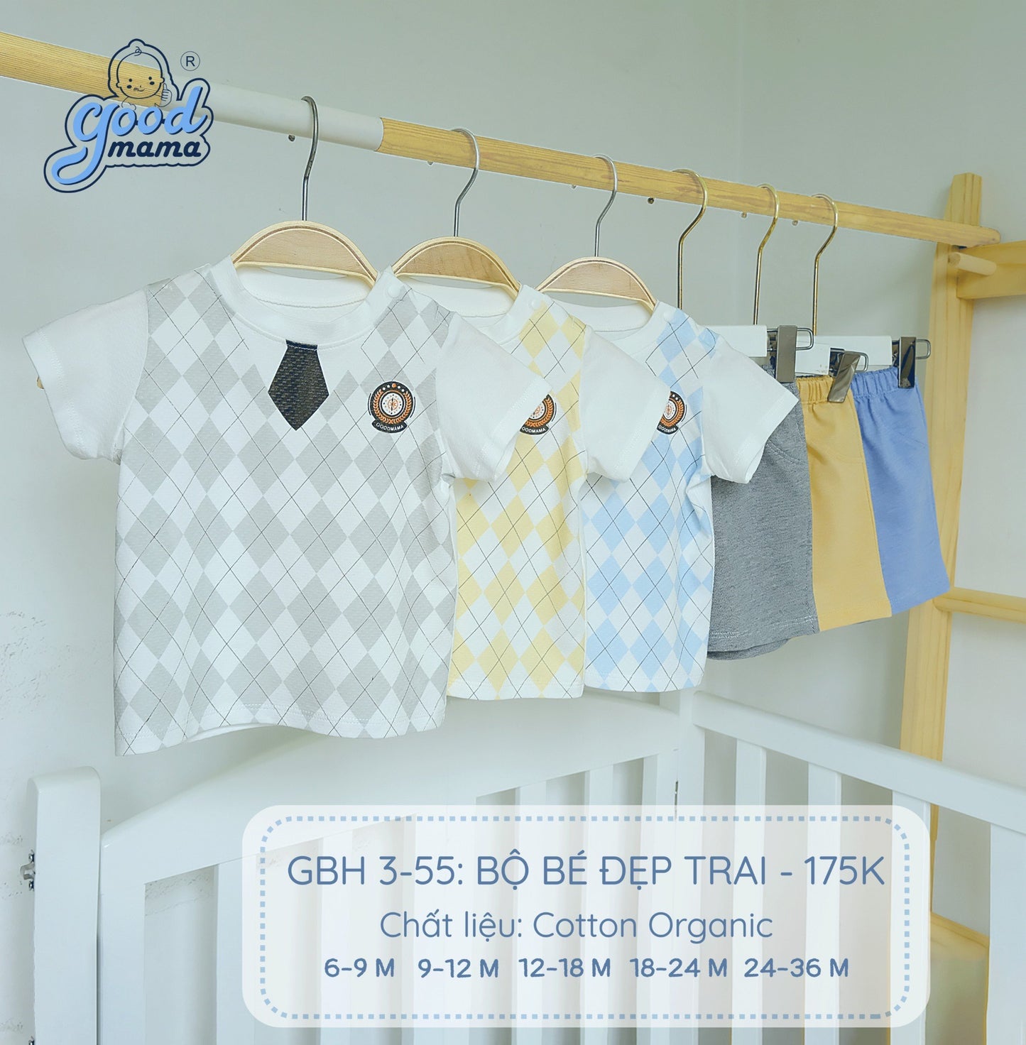 GBH3-55 Bộ Bé Đẹp Trai Chất Liệu Cotton Organic