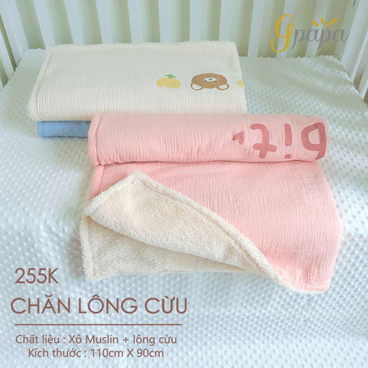 Chăn Lông Cừu Chất Liệu Xô Muslin và Lông Cừu Gpapa Cực Mềm Mại, Ấm Áp