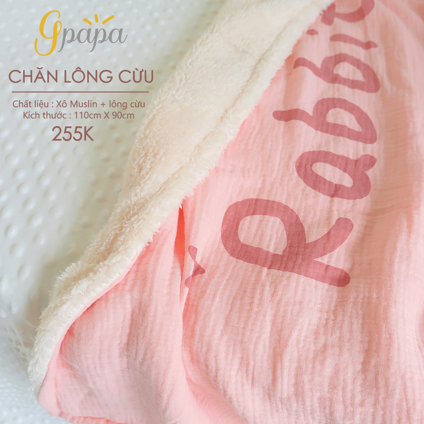 Chăn Lông Cừu Chất Liệu Xô Muslin và Lông Cừu Gpapa Cực Mềm Mại, Ấm Áp