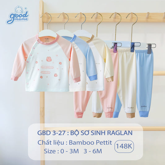 GBD3-27 Bộ Sơ Sinh Raglan Goodmama Chất Liệu Bamboo Peptit