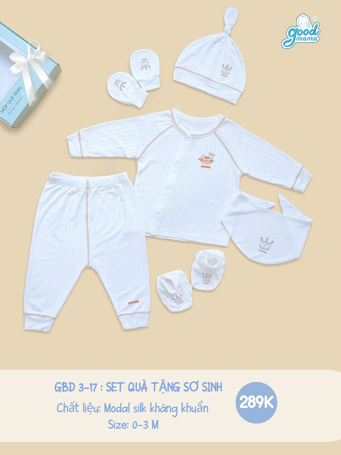 GBD3-17 Set Quà Tặng Sơ Sinh Cho Các Bé 0-3M Goodmama Chất Liệu Modal Silk Kháng Khuẩn