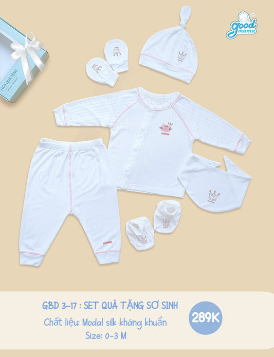 GBD3-17 Set Quà Tặng Sơ Sinh Cho Các Bé 0-3M Goodmama Chất Liệu Modal Silk Kháng Khuẩn