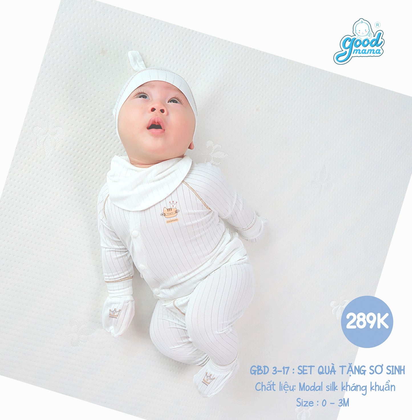 GBD3-17 Set Quà Tặng Sơ Sinh Cho Các Bé 0-3M Goodmama Chất Liệu Modal Silk Kháng Khuẩn