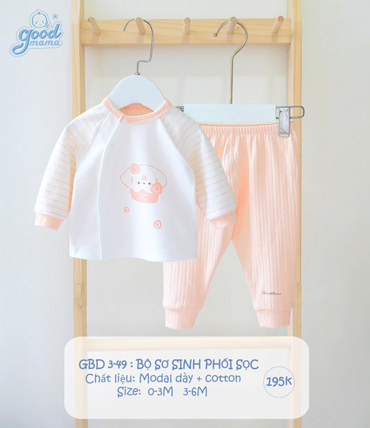 GBD3-49 Bộ Sơ Sinh Phối Sọc Goodmama Chất Liệu Modal Dày + Cotton