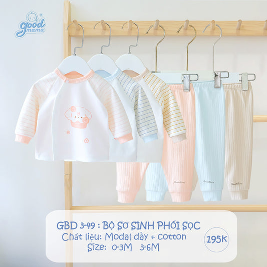 GBD3-49 Bộ Sơ Sinh Phối Sọc Goodmama Chất Liệu Modal Dày + Cotton