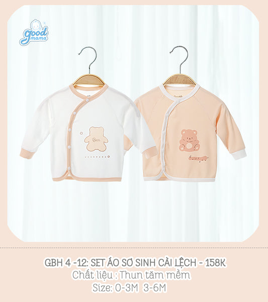 GBH4-12 Set Áo Sơ Sinh Cài Lệch Goodmama Chất Liệu Thun Tăm Mềm