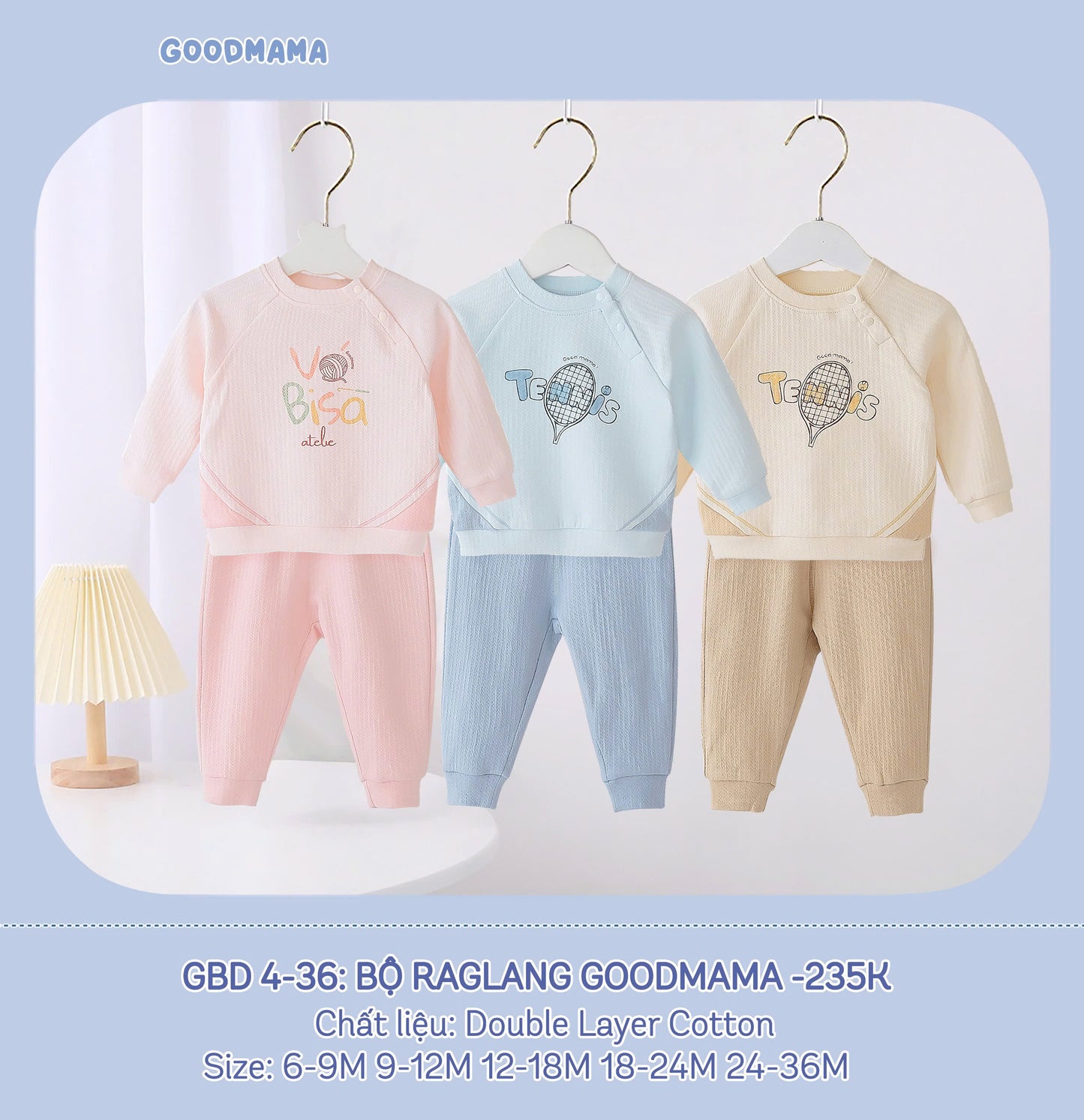 GBD4-36 Bộ Raglan Goodmama Chất Liệu Double Layer Cotton