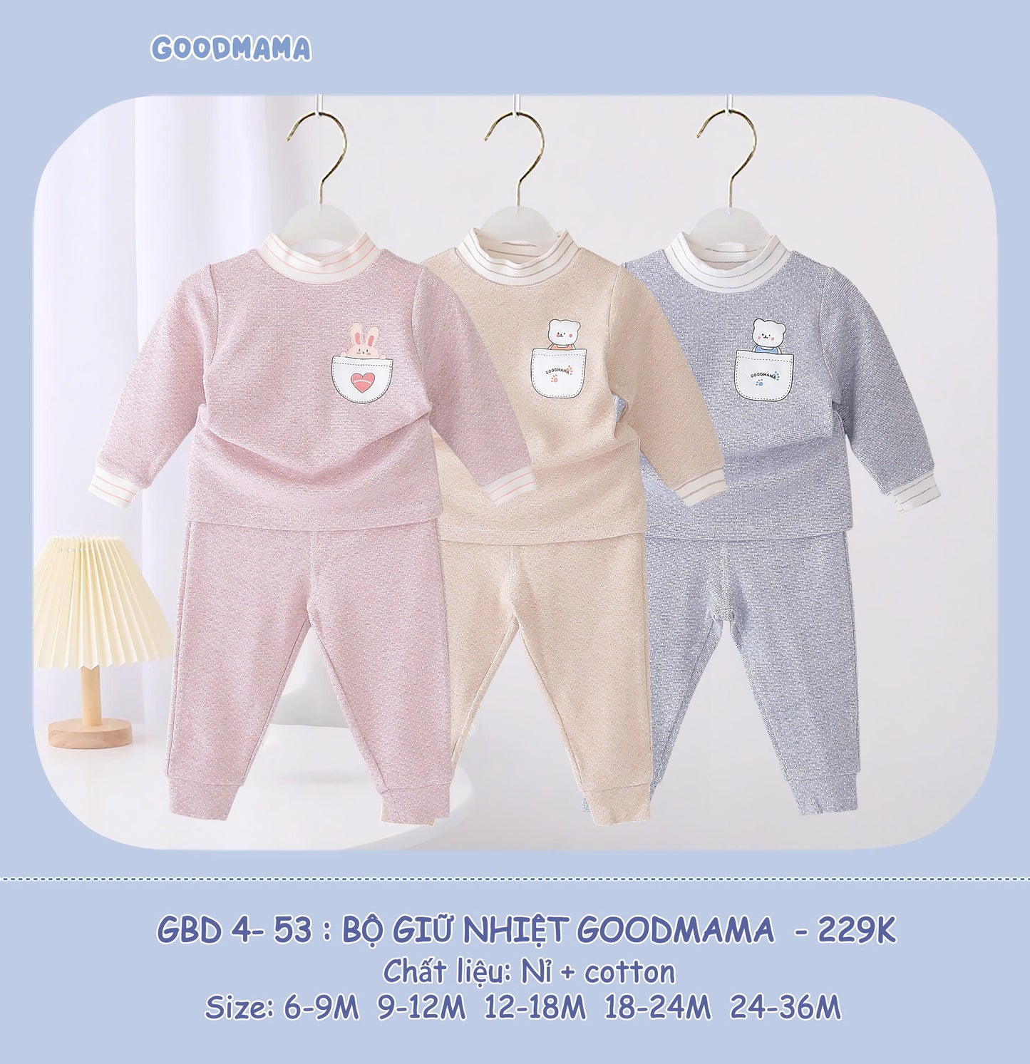 GBD4-53 Bộ Giữ Nhiệt Goodmama Chất Liệu Nỉ và Cotton