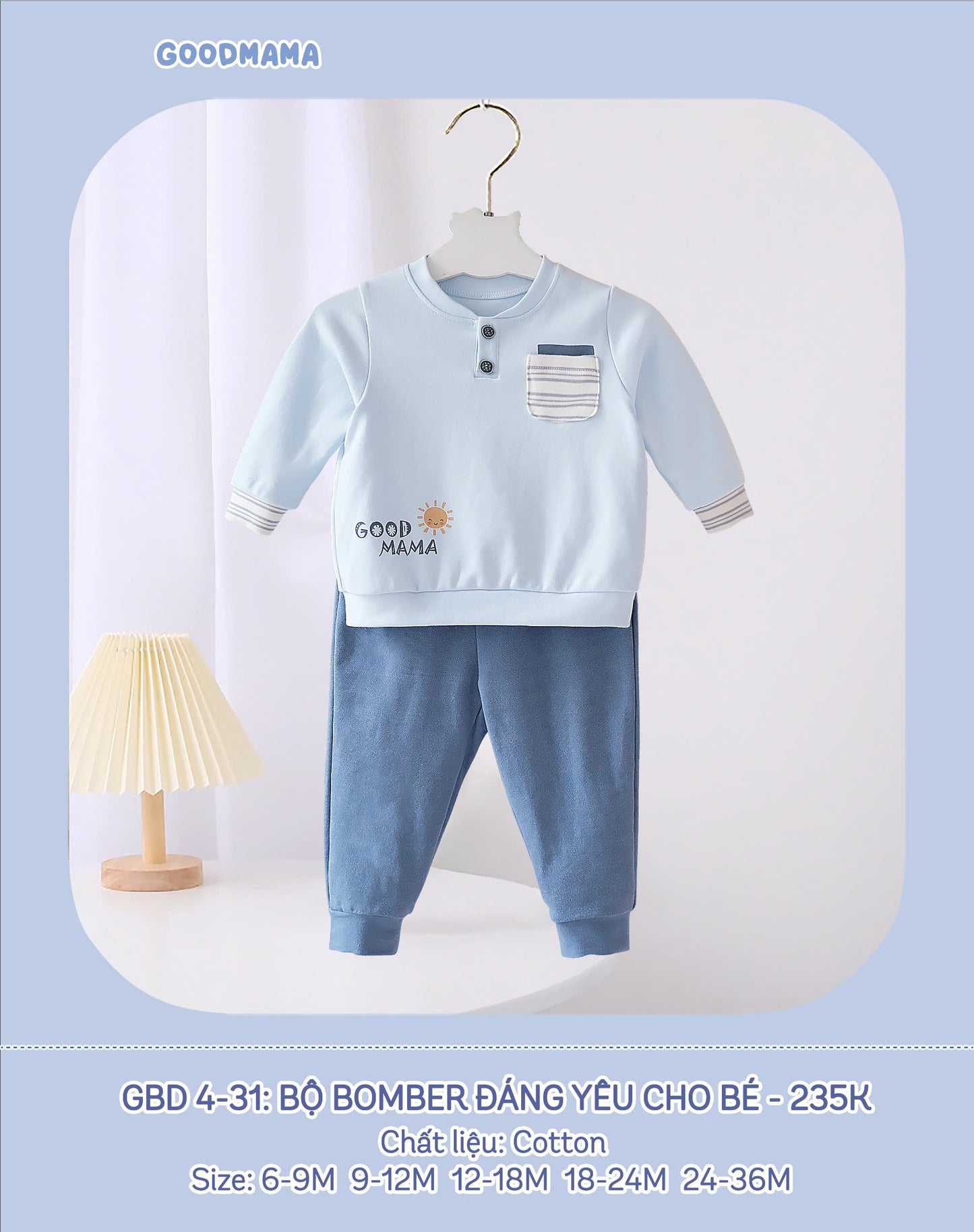 GBD4-31 Bộ Bomber Đáng Yêu Cho Bé Goodmama Chất Liệu Cotton