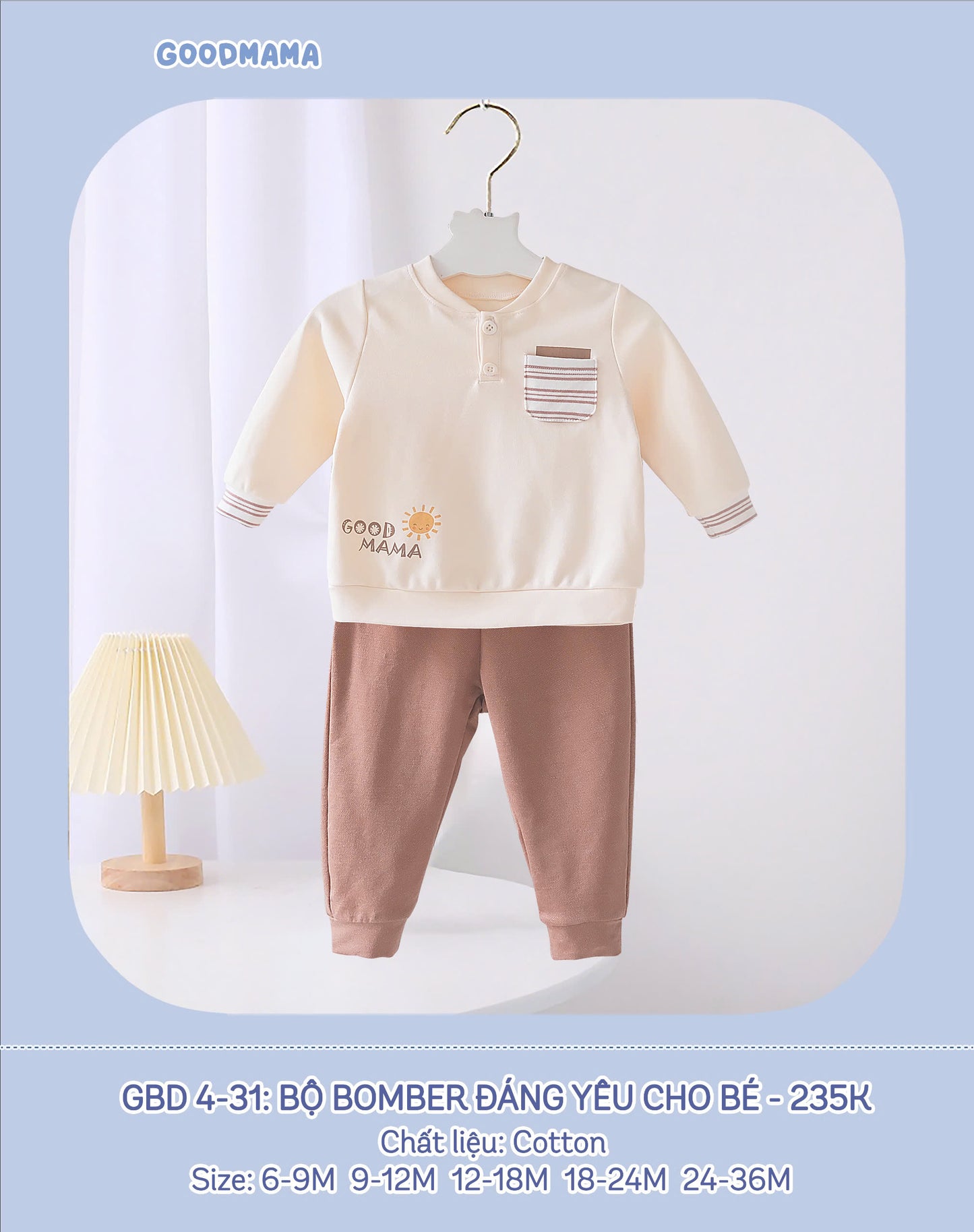 GBD4-31 Bộ Bomber Đáng Yêu Cho Bé Goodmama Chất Liệu Cotton