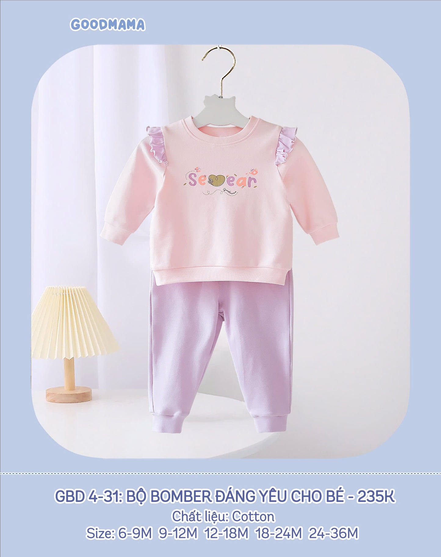 GBD4-31 Bộ Bomber Đáng Yêu Cho Bé Goodmama Chất Liệu Cotton