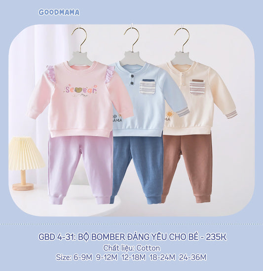 GBD4-31 Bộ Bomber Đáng Yêu Cho Bé Goodmama Chất Liệu Cotton