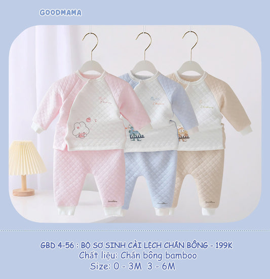 GBD4-56: Bộ Sơ Sinh Cài Lệch Chần Bông Goodmama