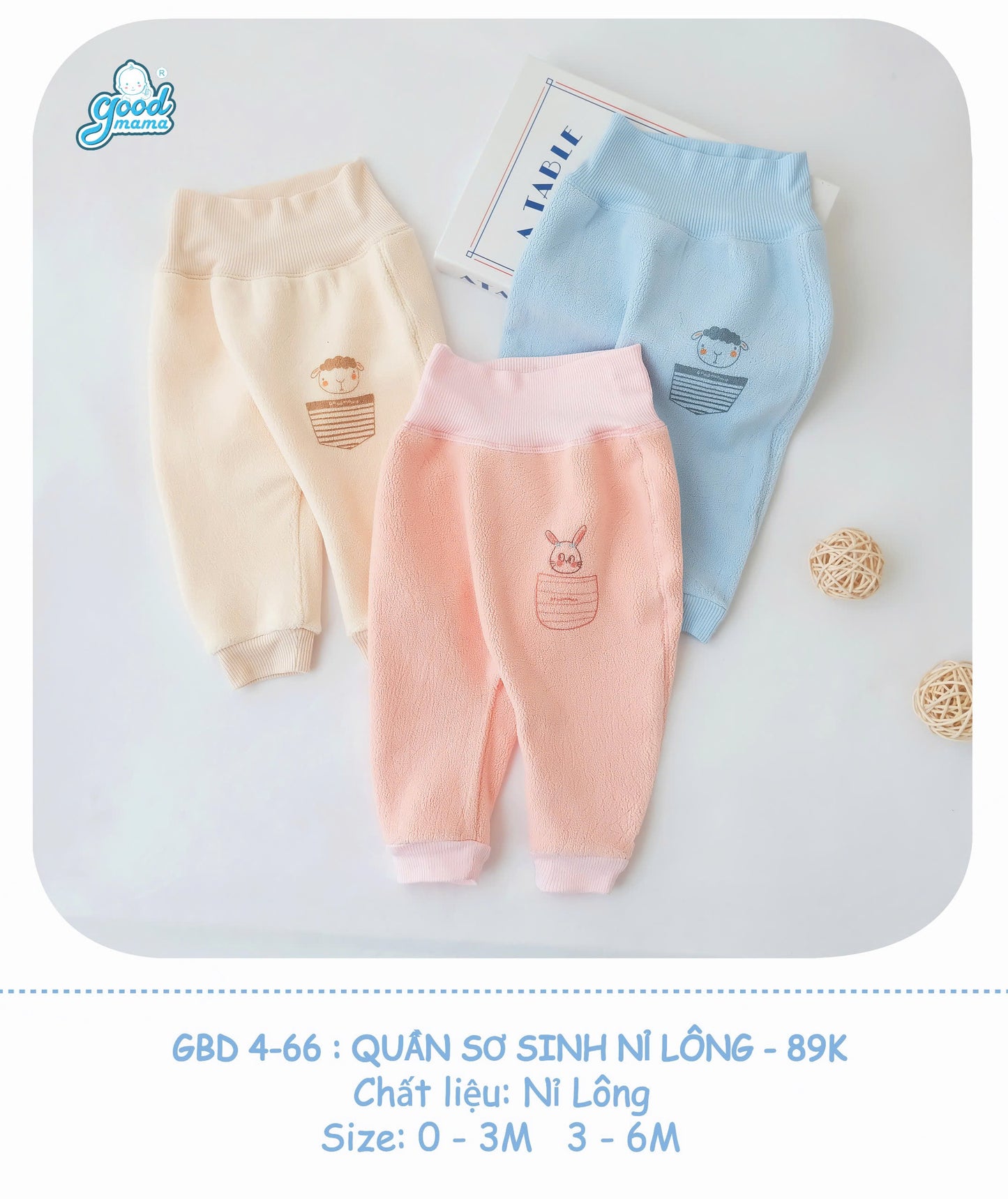 GBD4-66: Quần Sơ Sinh Goodmama Chất Liệu Nỉ Lông